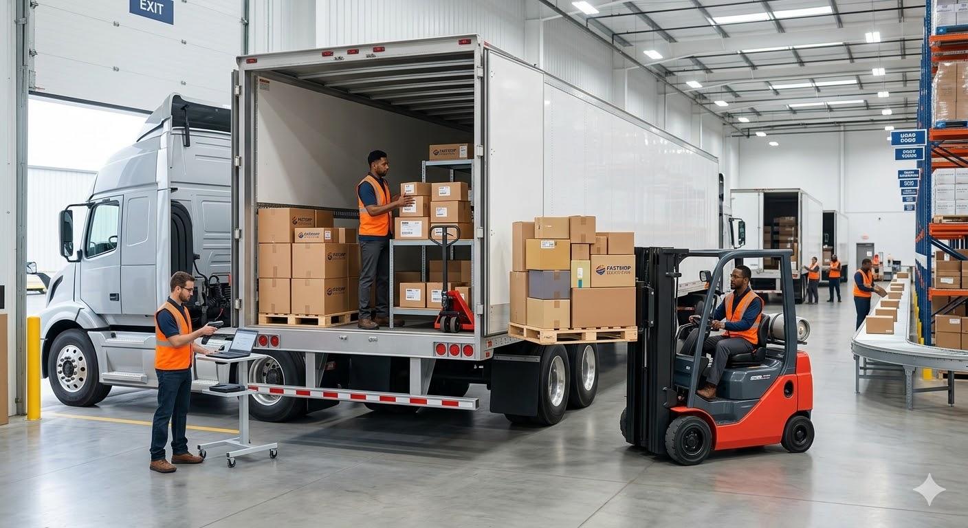 Operario gestionando pedidos en almacén logístico